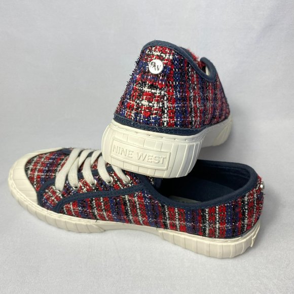 New Nine West Women's Hazie2 Sneaker Red Blue Plaid - Picture 5 of 9